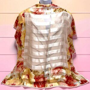 Yves Saint Laurent Scarf Chiffon/Satin Lg 34" 100% Silk light pink Floral  (31